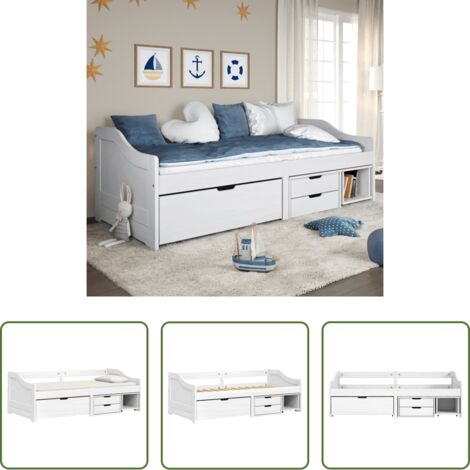 Divano letto -  Dormeuse 3 Cassetti Bianca 90x200 cm Legno Massello Pino IRUN