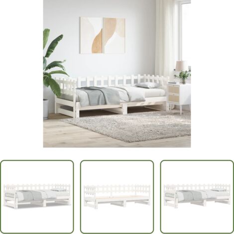 Divano letto -  Dormeuse Estraibile Bianca 2x(90x200) cm Legno Massello di Pino