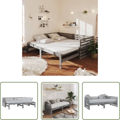 Divano letto -  Dormeuse Estraibile Grigia in Massello di Pino 2x(90x200) cm
