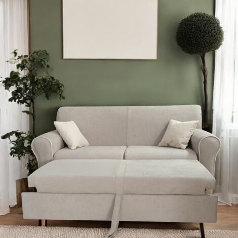 Divano letto estraibile 2 posti 180 cm tessuto Grigio bordino Grigio chiaro