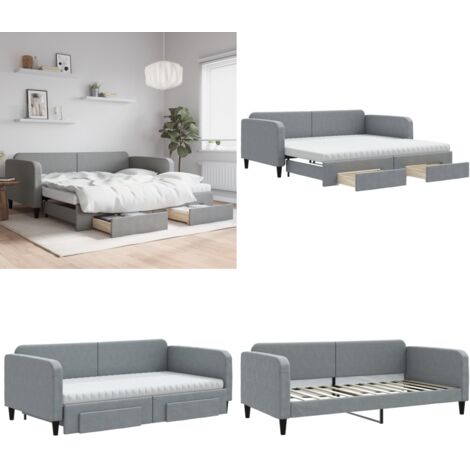 Divano Letto Estraibile Cassetti Grigio Chiaro 100x200 Tessuto - Letto da giorno - Cassetti con ruote