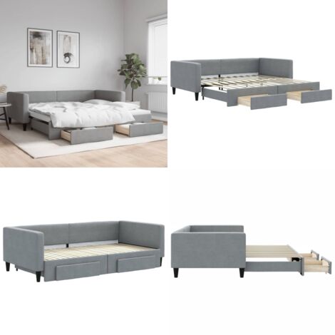 Divano Letto Estraibile Cassetti Grigio Chiaro 100x200 Tessuto - Letto da giorno - Cassetti con ruote