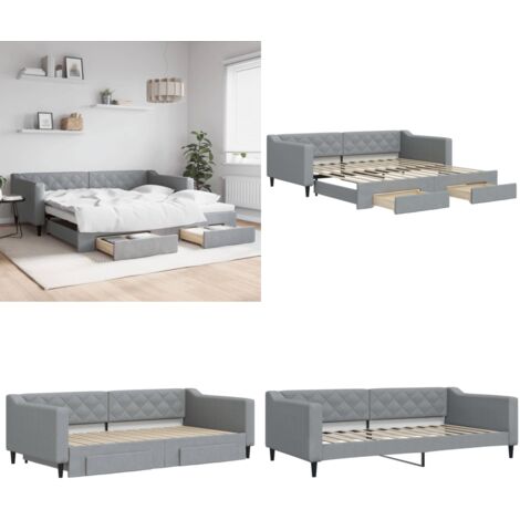 Divano Letto Estraibile Cassetti Grigio Chiaro 100x200 Tessuto - Letto da giorno - Cassetti con ruote