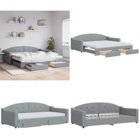 Divano Letto Estraibile Cassetti Grigio Chiaro 100x200 Tessuto - Letto da giorno - Cassetti con ruote