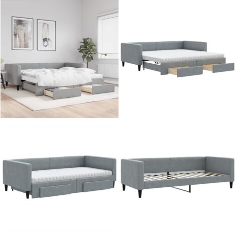 Divano Letto Estraibile Cassetti Grigio Chiaro 100x200 Tessuto - Letto da giorno - Letto con cassetti