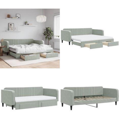 Divano Letto Estraibile Cassetti Grigio Chiaro 100x200 Velluto - Letto da giorno - Cassetti con ruote
