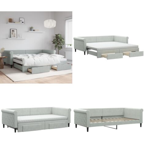 Divano Letto Estraibile Cassetti Grigio Chiaro 100x200 Velluto - Letto da giorno - Cassetti con ruote