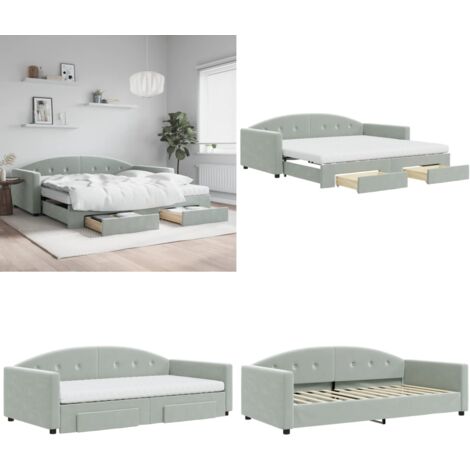 Divano Letto Estraibile Cassetti Grigio Chiaro 100x200 Velluto - Letto da giorno - Cassetti con ruote