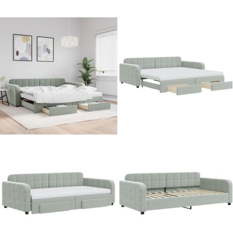 Divano Letto Estraibile Cassetti Grigio Chiaro 100x200 Velluto - Letto da giorno - Letto con cassetti