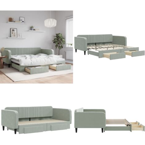 Divano Letto Estraibile Cassetti Grigio Chiaro 100x200 Velluto - Letto da giorno - Letto estraibile