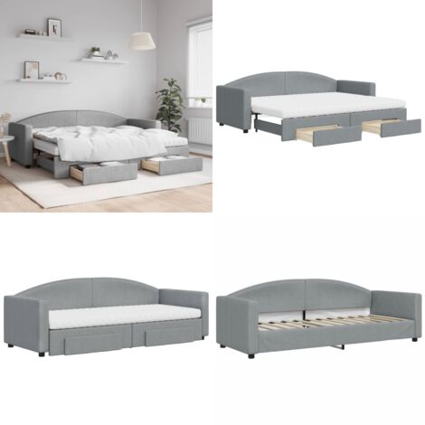 Divano Letto Estraibile Cassetti Grigio Chiaro 80x200cm Tessuto - Letto da giorno - Cassetti con ruote