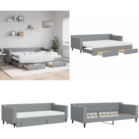 Divano Letto Estraibile Cassetti Grigio Chiaro 80x200cm Tessuto - Letto da giorno - Letto con cassetti