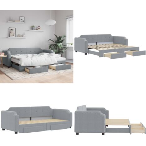 Divano Letto Estraibile Cassetti Grigio Chiaro 80x200cm Tessuto - Letto estraibile - Cassetti