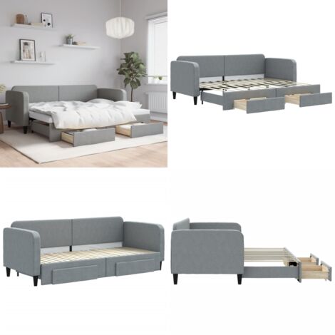 Divano Letto Estraibile Cassetti Grigio Chiaro 80x200cm Tessuto - Letto estraibile - Cassetti