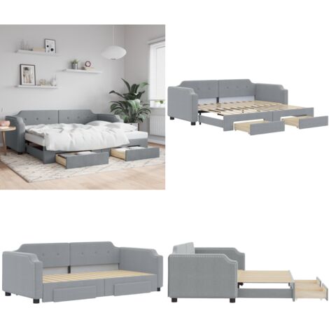 Divano Letto Estraibile Cassetti Grigio Chiaro 90x200cm Tessuto - Letto da giorno - Cassetti con ruote