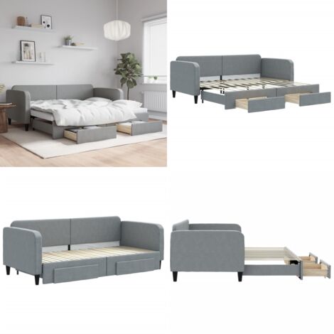 Divano Letto Estraibile Cassetti Grigio Chiaro 90x200cm Tessuto - Letto estraibile - Cassetti