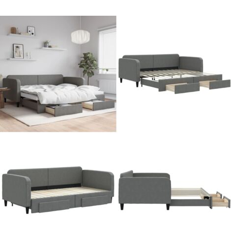 Divano Letto Estraibile Cassetti Grigio Scuro 100x200cm Tessuto - Letto da giorno - Cassetti con ruote