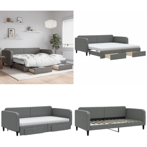 Divano Letto Estraibile Cassetti Grigio Scuro 100x200cm Tessuto - Letto da giorno - Letto con cassetti