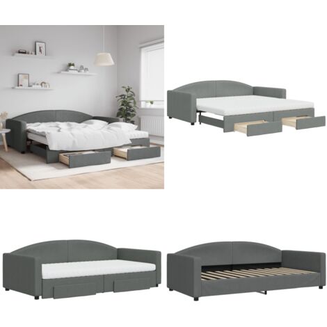Divano Letto Estraibile Cassetti Grigio Scuro 100x200cm Tessuto - Letto da giorno - Letto con cassetti