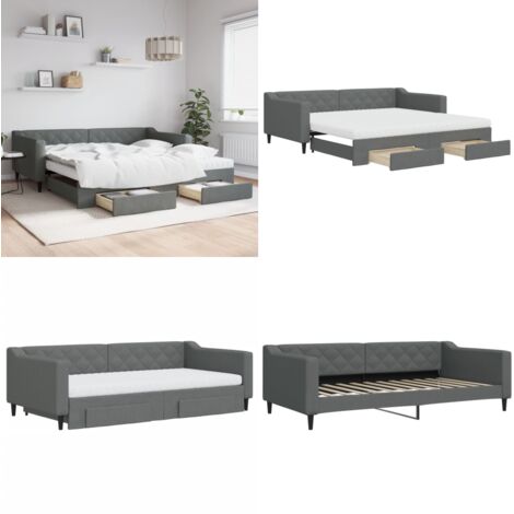 Divano Letto Estraibile Cassetti Grigio Scuro 100x200cm Tessuto - Letto da giorno - Letto per ospiti