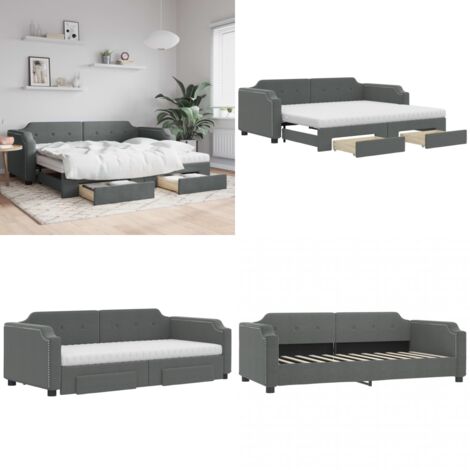 Divano Letto Estraibile Cassetti Grigio Scuro 100x200cm Tessuto - Letto estraibile - Cassetti