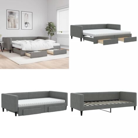 Divano Letto Estraibile Cassetti Grigio Scuro 100x200cm Tessuto - Letto estraibile - Cassetti