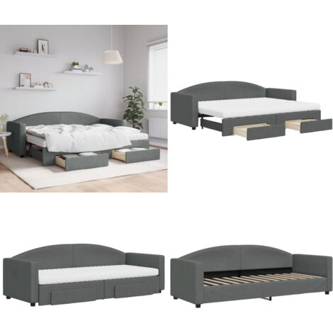 Divano Letto Estraibile Cassetti Grigio Scuro 80x200cm Tessuto - Letto da giorno - Cassetti con ruote