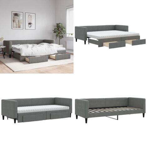 Divano Letto Estraibile Cassetti Grigio Scuro 80x200cm Tessuto - Letto da giorno - Cassetti con ruote