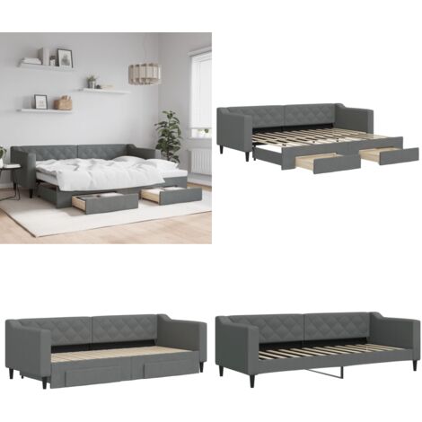 Divano Letto Estraibile Cassetti Grigio Scuro 80x200cm Tessuto - Letto da giorno - Cassetti con ruote