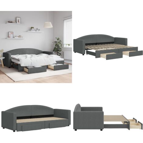 Divano Letto Estraibile Cassetti Grigio Scuro 80x200cm Tessuto - Letto da giorno - Letto con cassetti