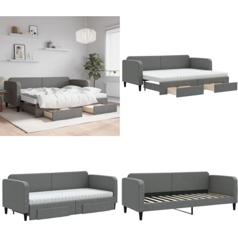 Divano Letto Estraibile Cassetti Grigio Scuro 80x200cm Tessuto - Letto da giorno - Letto con cassetti