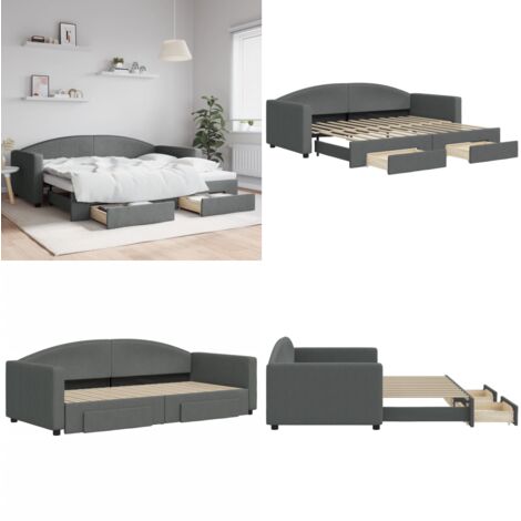Divano Letto Estraibile Cassetti Grigio Scuro 90x200cm Tessuto - Letto da giorno - Letto con cassetti