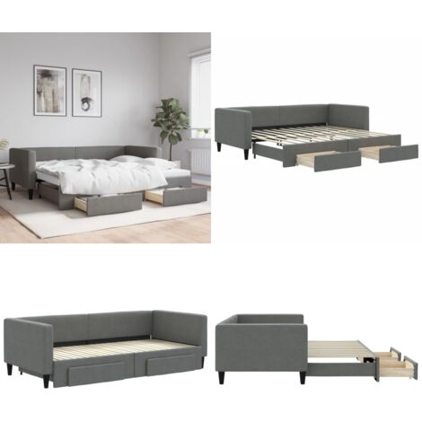 Divano Letto Estraibile Cassetti Grigio Scuro 90x200cm Tessuto - Letto da giorno - Letto estraibile