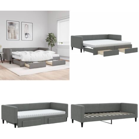 Divano Letto Estraibile Cassetti Grigio Scuro 90x200cm Tessuto - Letto da giorno - Letto estraibile