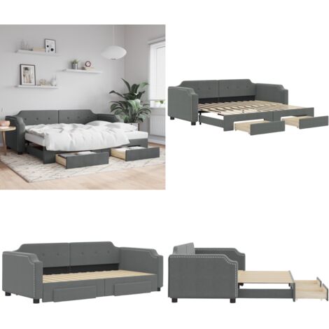 Divano Letto Estraibile Cassetti Grigio Scuro 90x200cm Tessuto - Letto estraibile - Cassetti