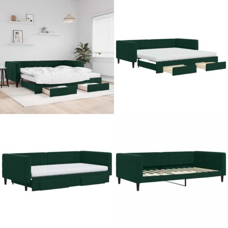 Divano Letto Estraibile Cassetti Verde Scuro 100x200cm Velluto - Letto da giorno - Cassetti con ruote