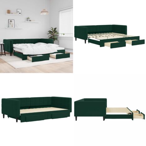 Divano Letto Estraibile Cassetti Verde Scuro 100x200cm Velluto - Letto da giorno - Cassetti con ruote