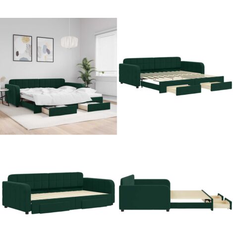 Divano Letto Estraibile Cassetti Verde Scuro 100x200cm Velluto - Letto da giorno - Cassetti con ruote