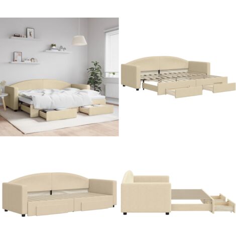 Divano Letto Estraibile con Cassetti Crema 80x200 cm in Tessuto - Letto da giorno - Divano letto 2 in 1