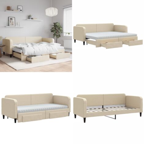Divano Letto Estraibile con Cassetti Crema 80x200 cm in Tessuto - Letto da giorno - Letto con cassetti