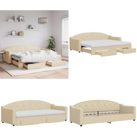 Divano Letto Estraibile con Cassetti Crema 80x200 cm in Tessuto - Letto da giorno - Letto con cassetti