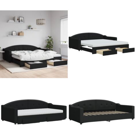 Divano Letto Estraibile con Cassetti Nero 100x200 cm in Tessuto - Letto estraibile - Cassetti con ruote
