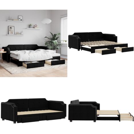 Divano Letto Estraibile con Cassetti Nero 100x200 cm in Tessuto - Letto estraibile - Letto da giorno