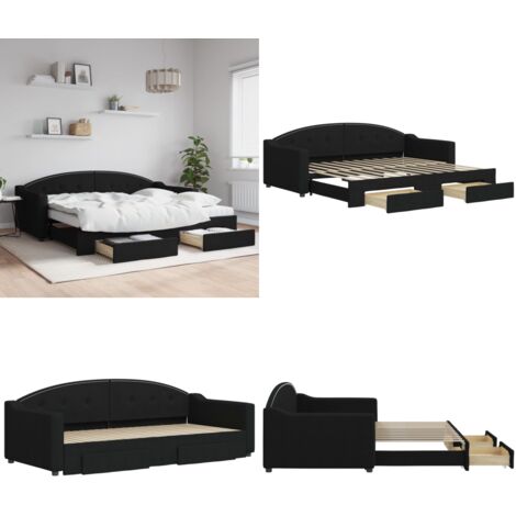 Divano Letto Estraibile con Cassetti Nero 90x200 cm in Tessuto - Letto da giorno - Letto estraibile