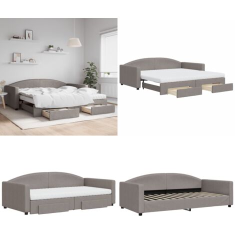 Divano Letto Estraibile con Cassetti Tortora 100x200 cm Tessuto - Letto da giorno - Letto con cassetti