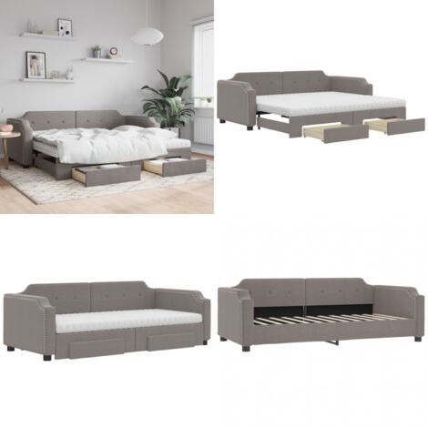 Divano Letto Estraibile con Cassetti Tortora 100x200 cm Tessuto - Letto da giorno - Letto con cassetti