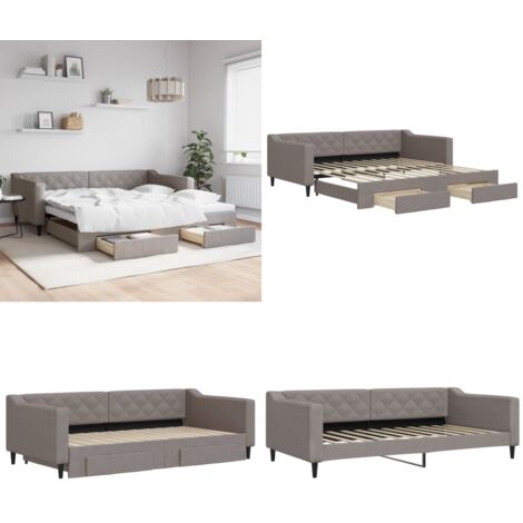 Divano Letto Estraibile con Cassetti Tortora 100x200 cm Tessuto - Letto da giorno - Letto con cassetti