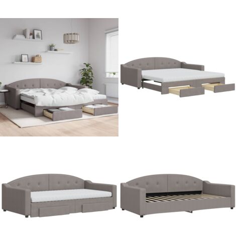 Divano Letto Estraibile con Cassetti Tortora 100x200 cm Tessuto - Letto da giorno - Letto con cassetti