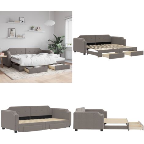 Divano Letto Estraibile con Cassetti Tortora 100x200 cm Tessuto - Letto estraibile - Cassetti con ruote