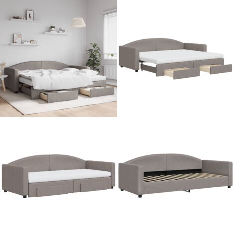 Divano Letto Estraibile con Cassetti Tortora 90x200 cm Tessuto - Letto da giorno - Letto con cassetti